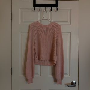 Valentine’s Day cropped pink cable knit sweater
